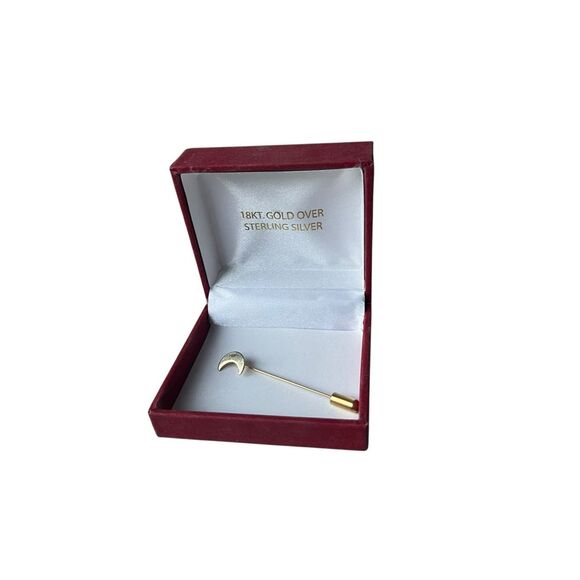 18KT Gold Over Sterling Silver Crescent Moon Stick Pin - Picture 1 of 4